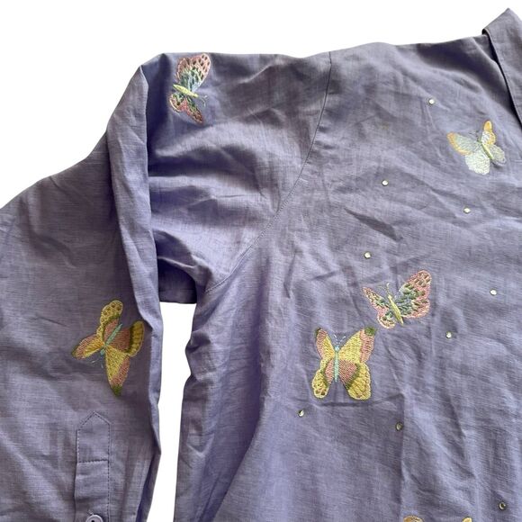 Vintage Quacker Factory Shirt Women 2Xl Purple Butterfly Embroidery Beautiful - Picture 4 of 14